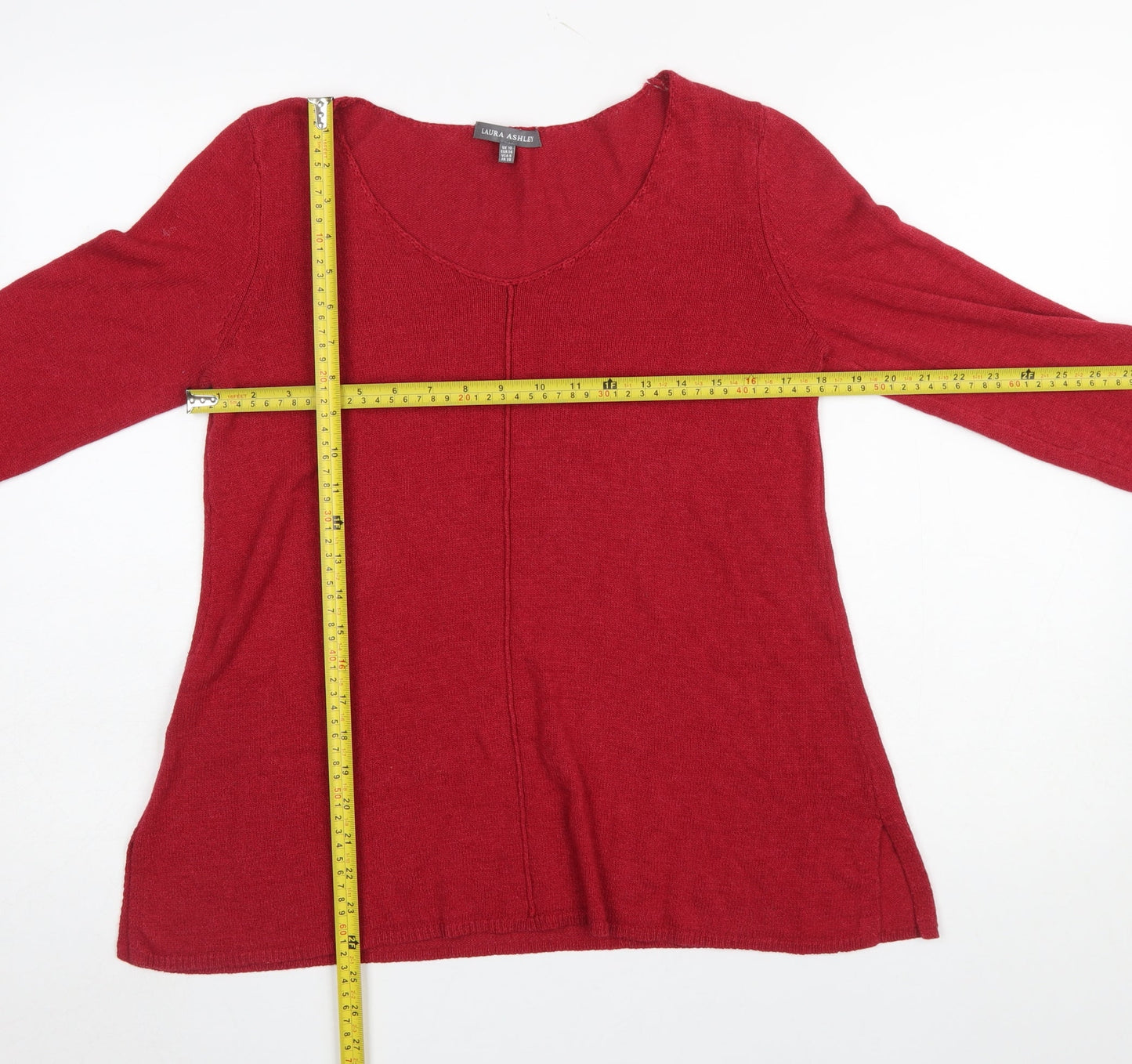 Laura Ashley Women's Red V-Neck Pullover Jumper Size 10 Cotton Blend
