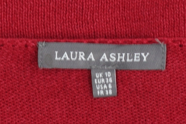 Laura Ashley Women's Red V-Neck Pullover Jumper Size 10 Cotton Blend