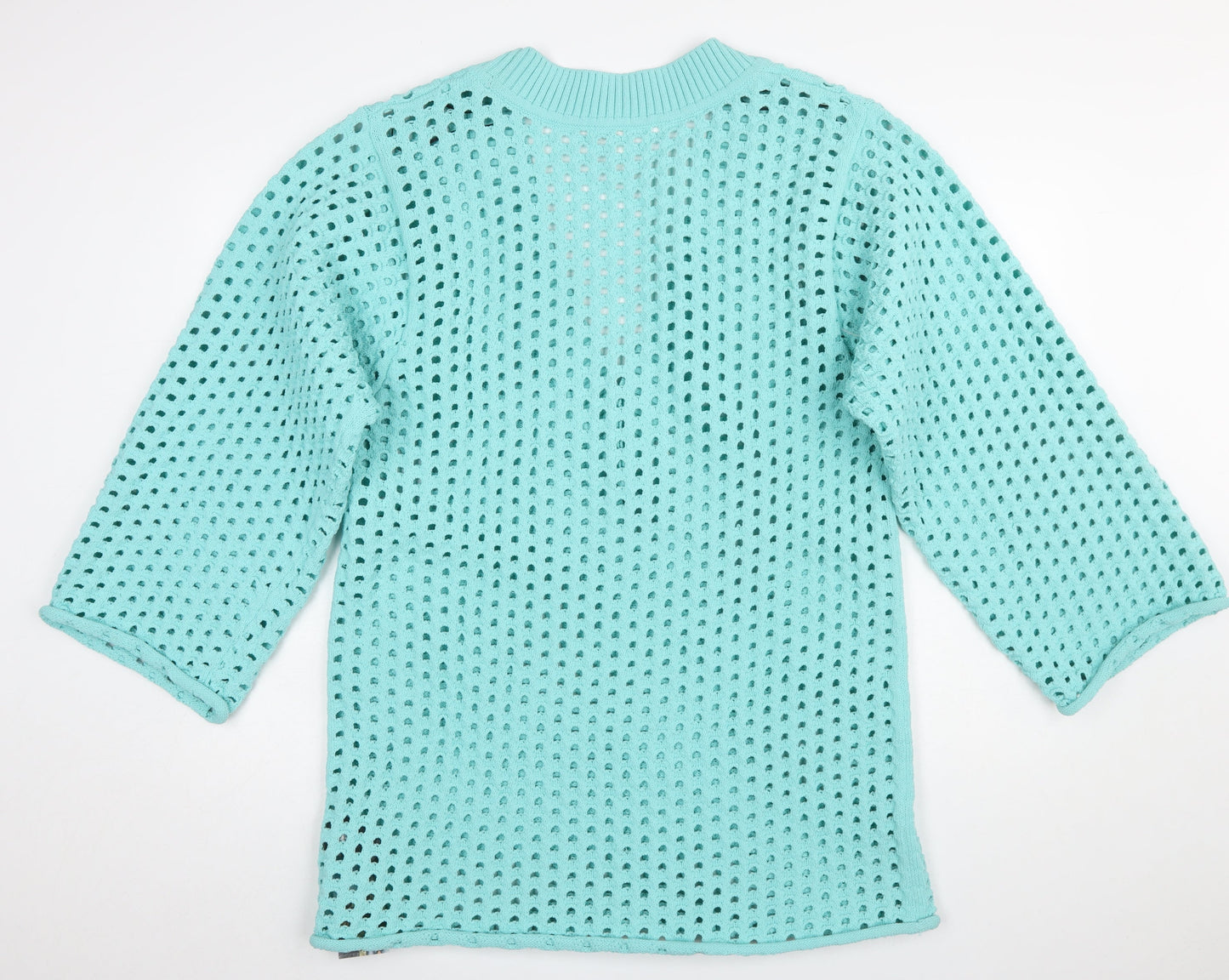 H&M Women’s Blue Open Knit V-Neck Pullover Jumper Size L