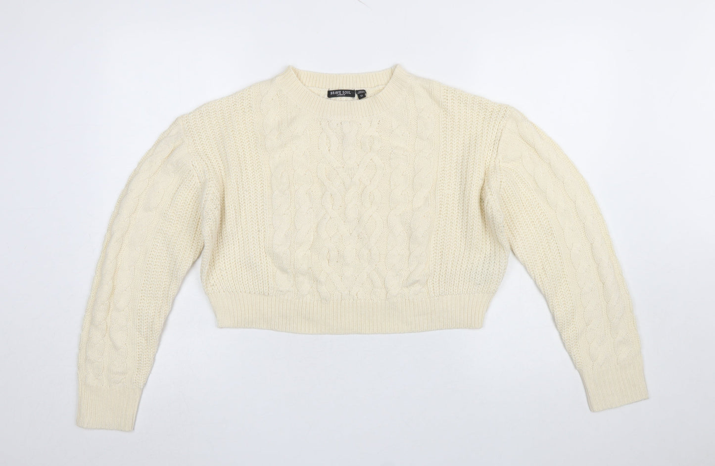 Brave Soul Women's Ivory Cable-Knit Crew Neck Jumper Size 12