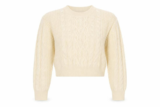 Brave Soul Women's Ivory Cable-Knit Crew Neck Jumper Size 12