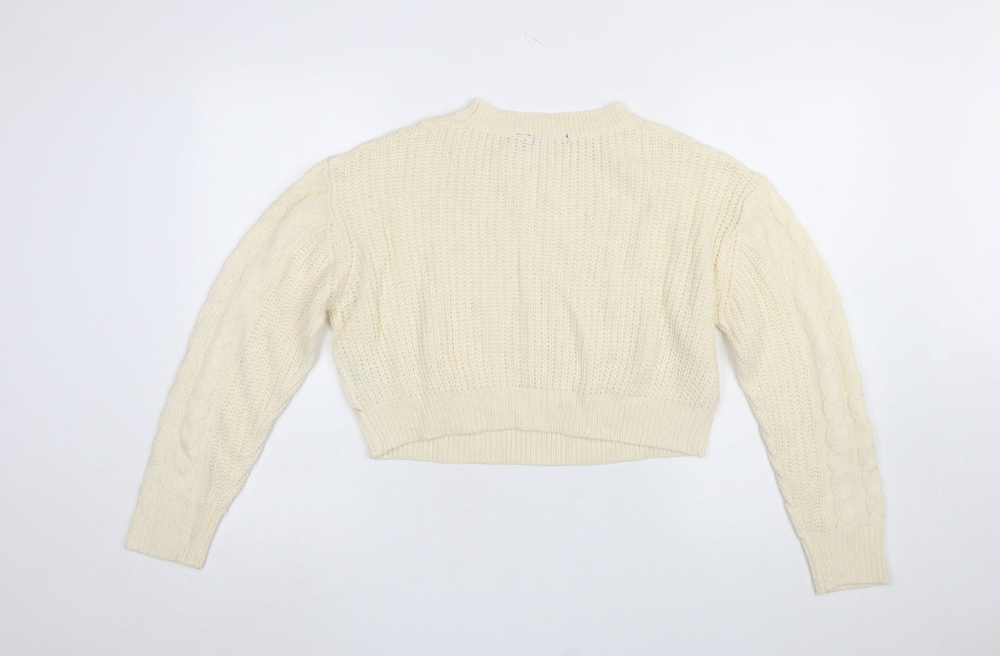 Brave Soul Women's Ivory Cable-Knit Crew Neck Jumper Size 12