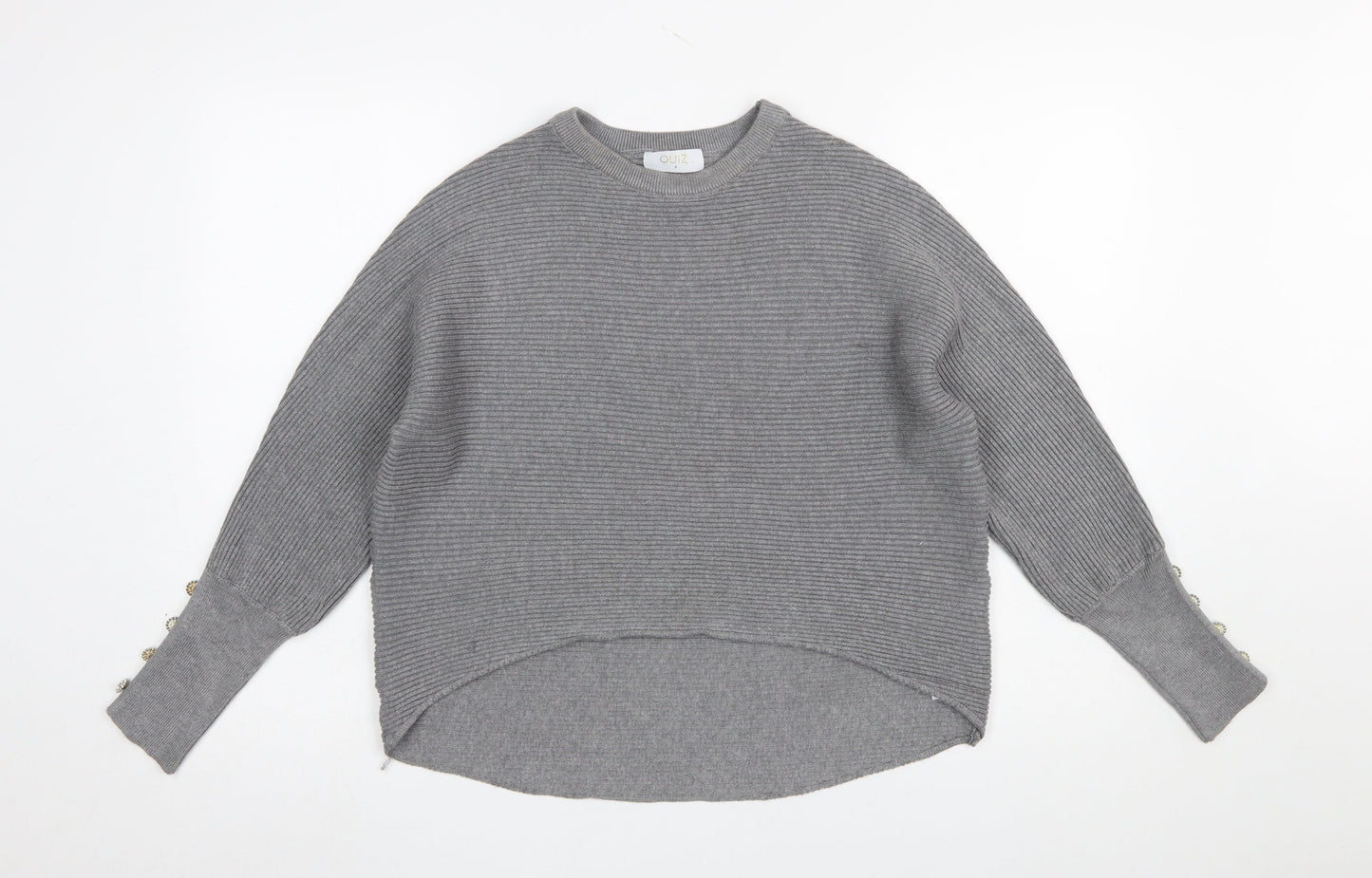 Quiz Women’s Grey Ribbed Crew Neck Long Sleeve Pullover Jumper Size S