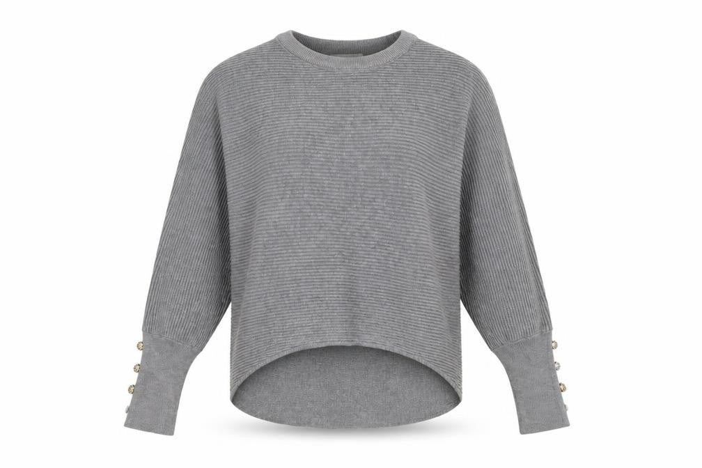 Quiz Women’s Grey Ribbed Crew Neck Long Sleeve Pullover Jumper Size S