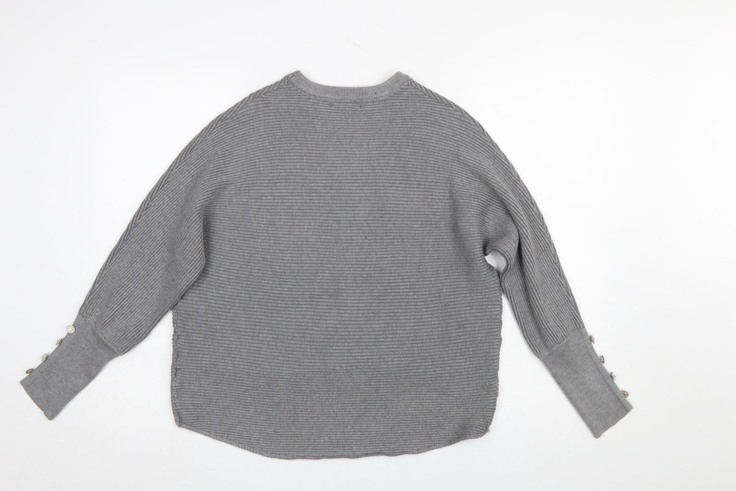 Quiz Women’s Grey Ribbed Crew Neck Long Sleeve Pullover Jumper Size S