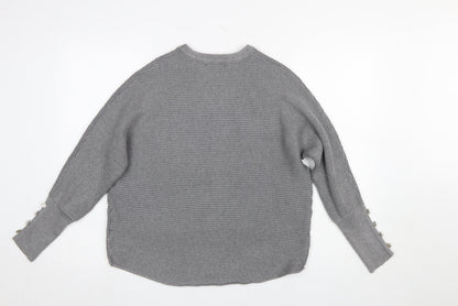 Quiz Women’s Grey Ribbed Crew Neck Long Sleeve Pullover Jumper Size S