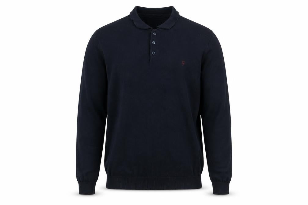 Farah Men's Blue Cotton Collared Henley Jumper Size L