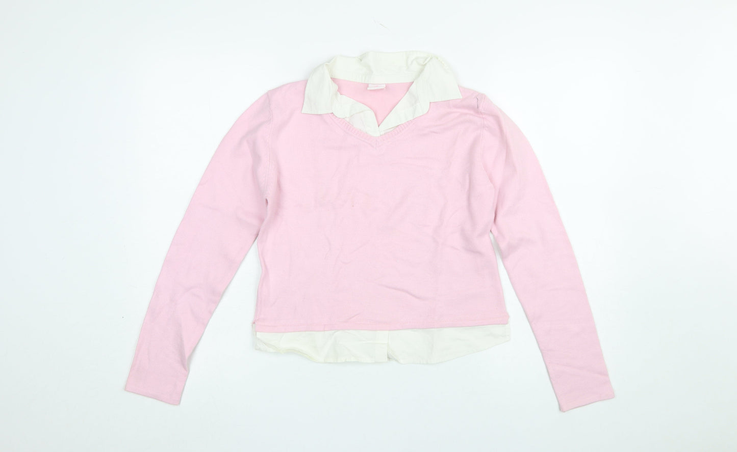 NAFNAF Girls Pink Acrylic Blend V-Neck Pullover Jumper 13 Years