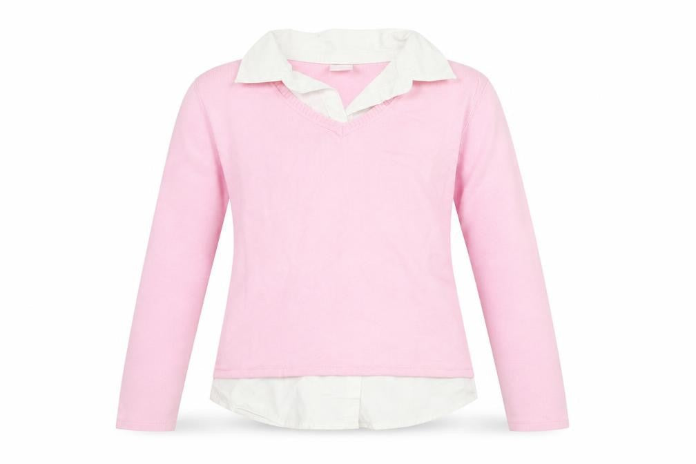 NAFNAF Girls Pink Acrylic Blend V-Neck Pullover Jumper 13 Years
