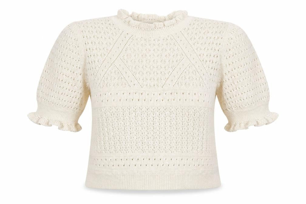 Miss Selfridge Women’s Ivory Open Knit Ruffle Short Sleeve Jumper Size 14