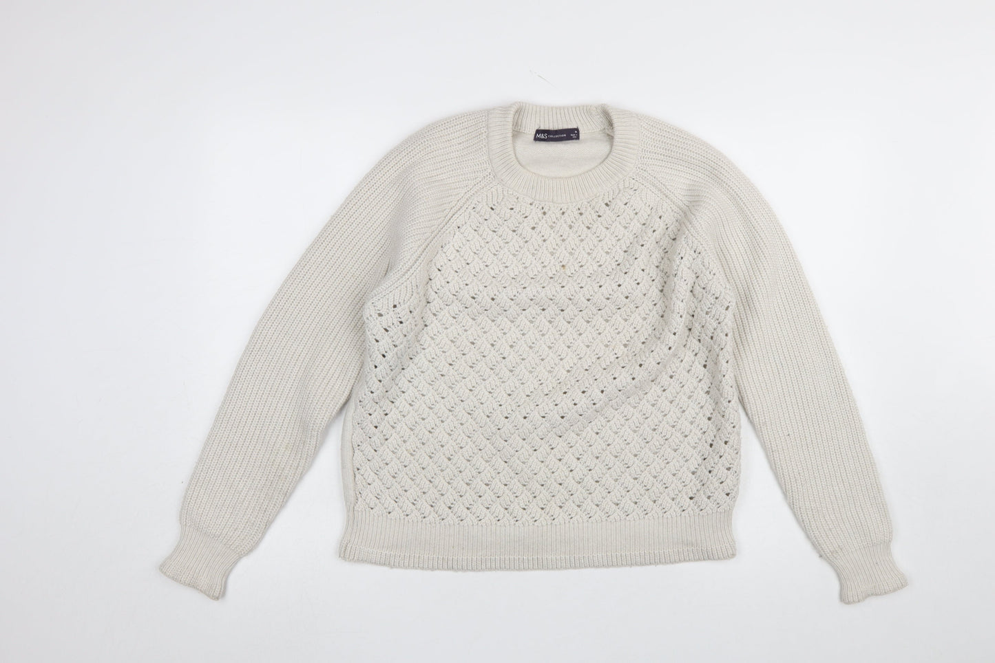 Marks and Spencer Women Beige Chunky Knit Crew Neck Pullover Jumper M
