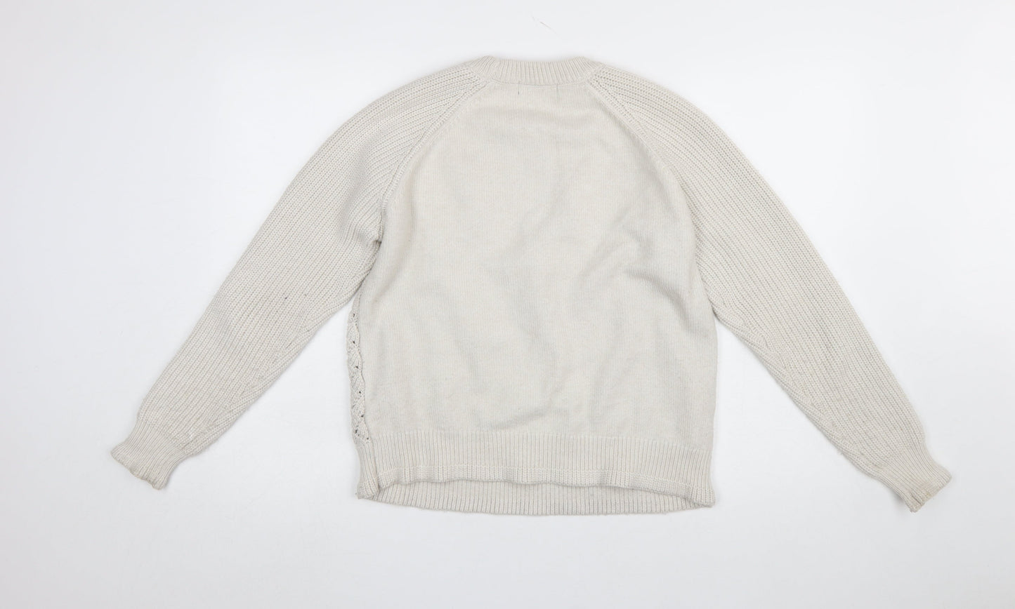 Marks and Spencer Women Beige Chunky Knit Crew Neck Pullover Jumper M