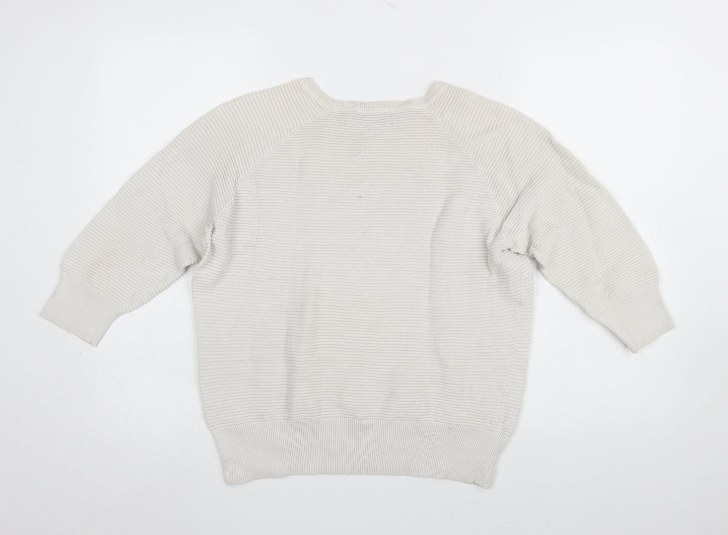 French Connection Women Ivory Cotton Jumper S Crew Neck 3/4 Sleeve