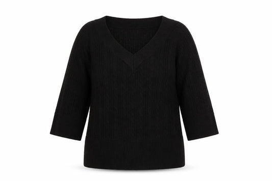 Monsoon Women’s Black V-Neck Cable-Knit Pullover Jumper L