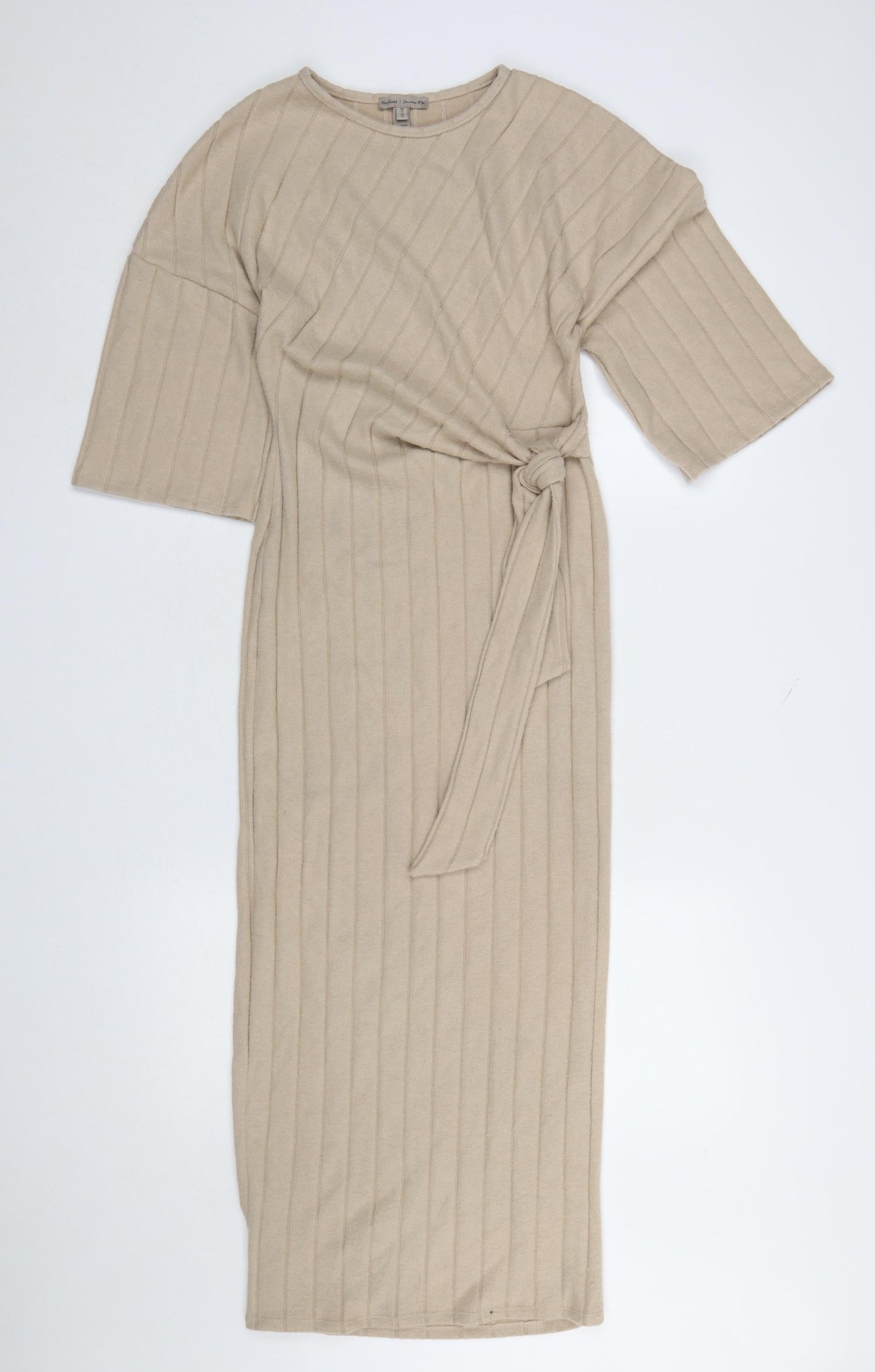 River Island Women’s Beige Midi Bodycon Knit Dress Size S