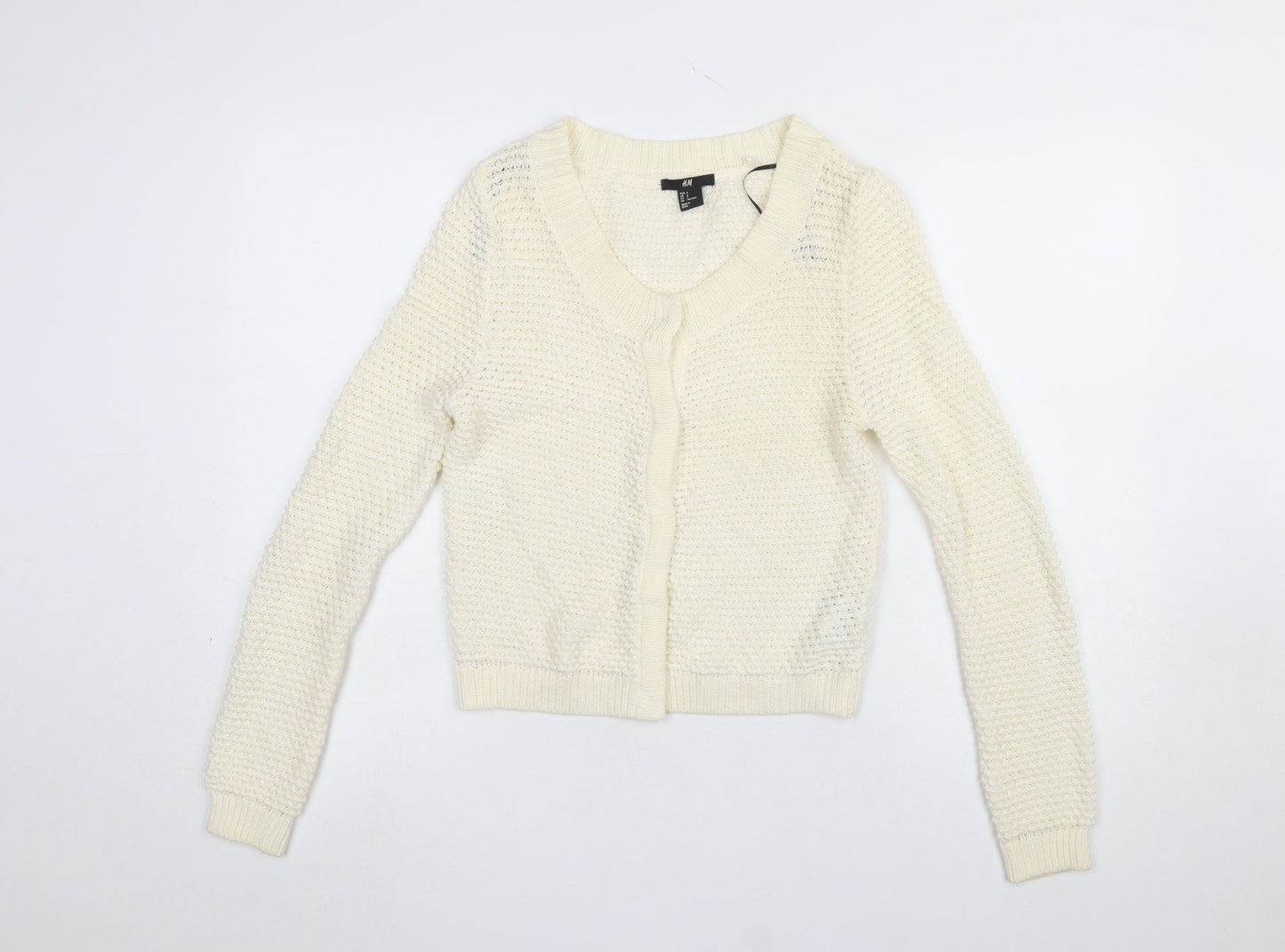 H&M Women’s Ivory Chunky-Knit V-Neck Cardigan Jumper Size S