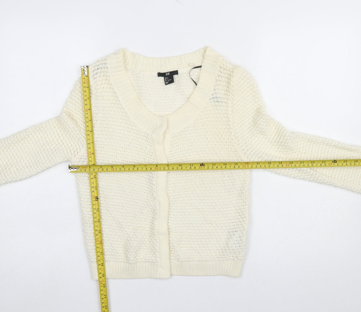 H&M Women’s Ivory Chunky-Knit V-Neck Cardigan Jumper Size S
