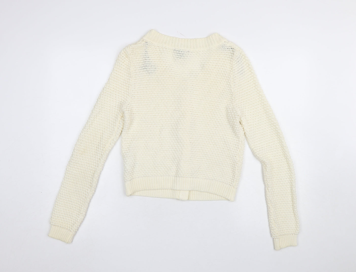 H&M Women’s Ivory Chunky-Knit V-Neck Cardigan Jumper Size S