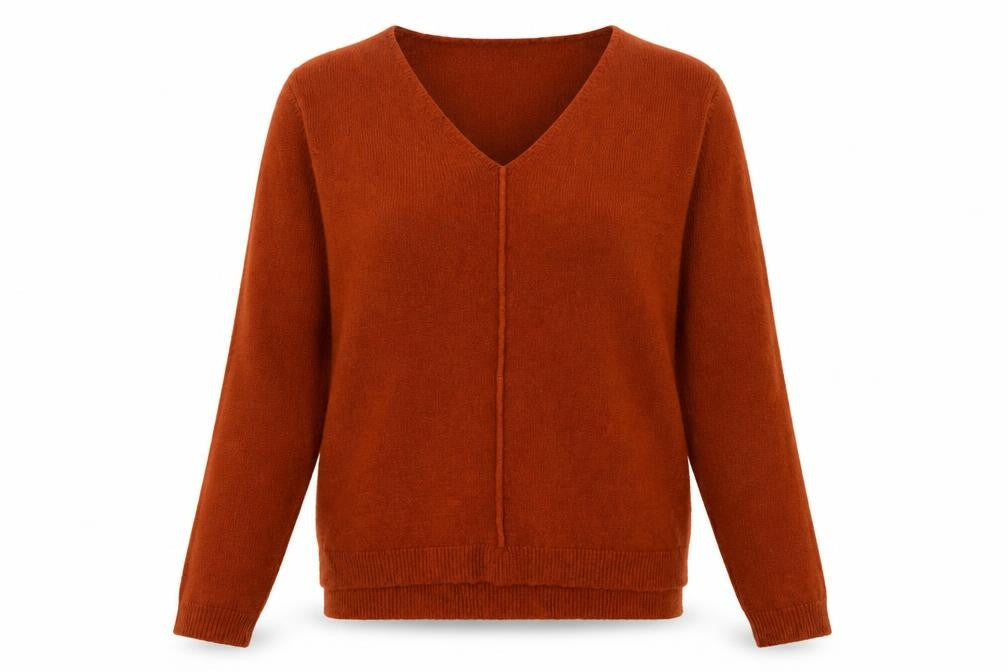 b.young Women's Brown V-Neck Long Sleeve Wool Blend Pullover Jumper Size S
