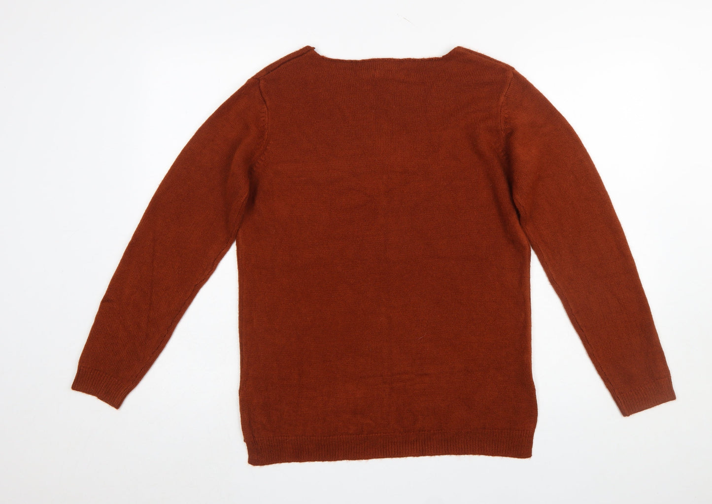 b.young Women's Brown V-Neck Long Sleeve Wool Blend Pullover Jumper Size S