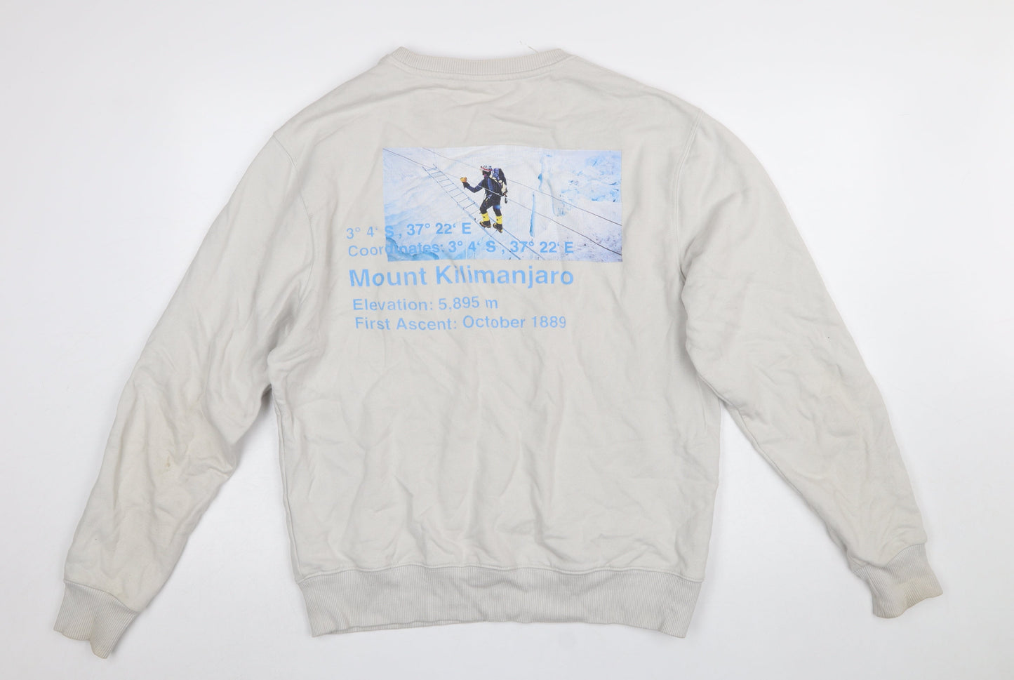 9N1M SENSE Men Beige Graphic Print Crew Neck Cotton Sweatshirt Size S