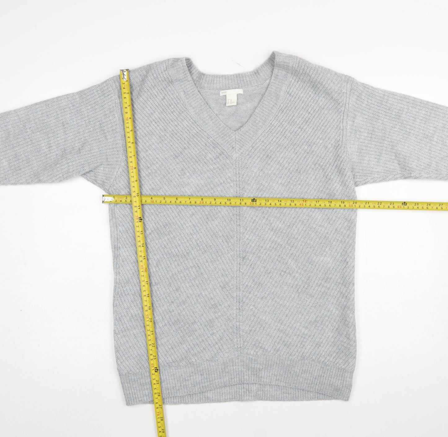 H&M Women’s Grey V-Neck Knit Pullover Jumper XS