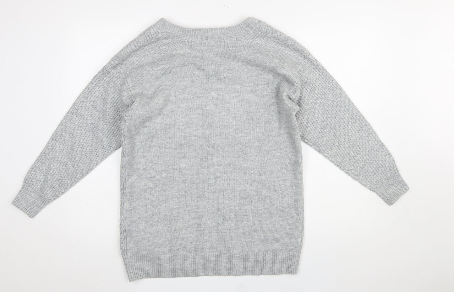 H&M Women’s Grey V-Neck Knit Pullover Jumper XS