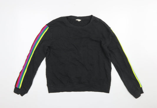 Hush Womens Black Rainbow Stripe Cotton Crew Neck Sweatshirt Size S