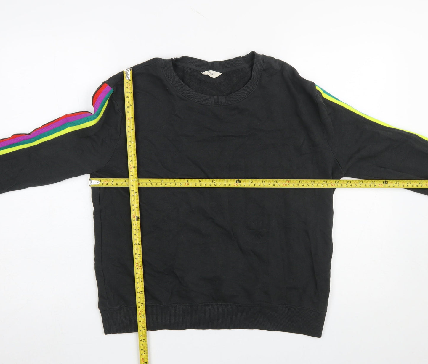 Hush Womens Black Rainbow Stripe Cotton Crew Neck Sweatshirt Size S