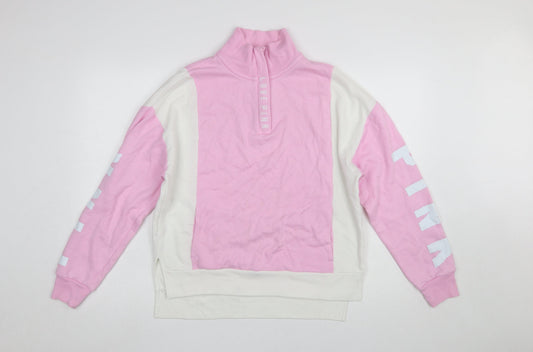 Victoria's Secret PINK Women's Pink & White 1/4 Zip Sweatshirt XS