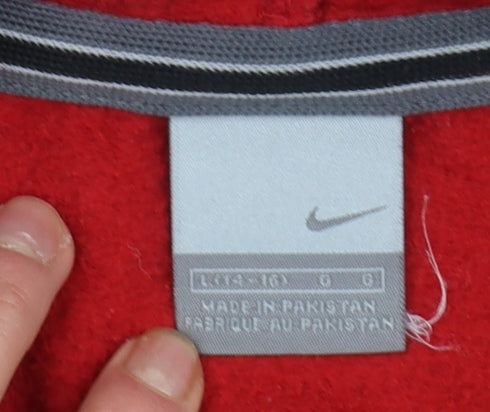 Nike Boys Red Pullover Hoodie Size L 10-12 Cotton Blend with Logo Design