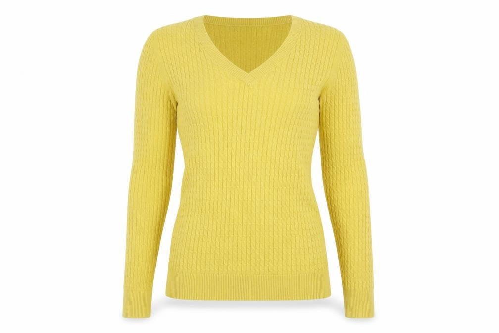 Next Women’s Yellow V-Neck Cable-Knit Jumper Size 8