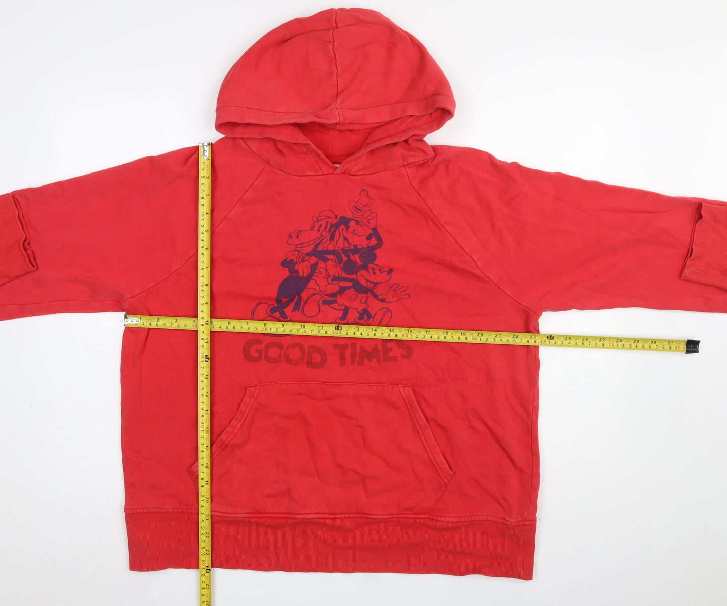 Disney Women Red Hoodie Medium Mickey Graphic Pullover Sweatshirt