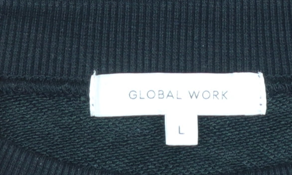 Global Work Women's Black Pullover Sweatshirt L Graphic Print Crew Neck