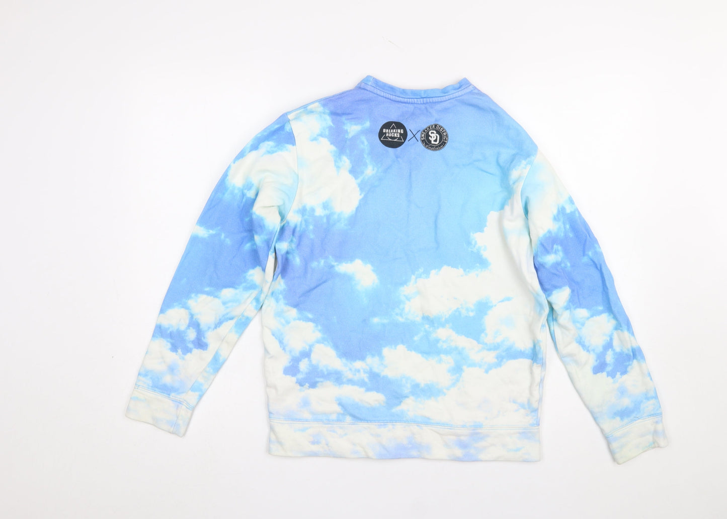 Breaking Rocks Womens Blue Cloud Print Cotton Pullover Sweatshirt S
