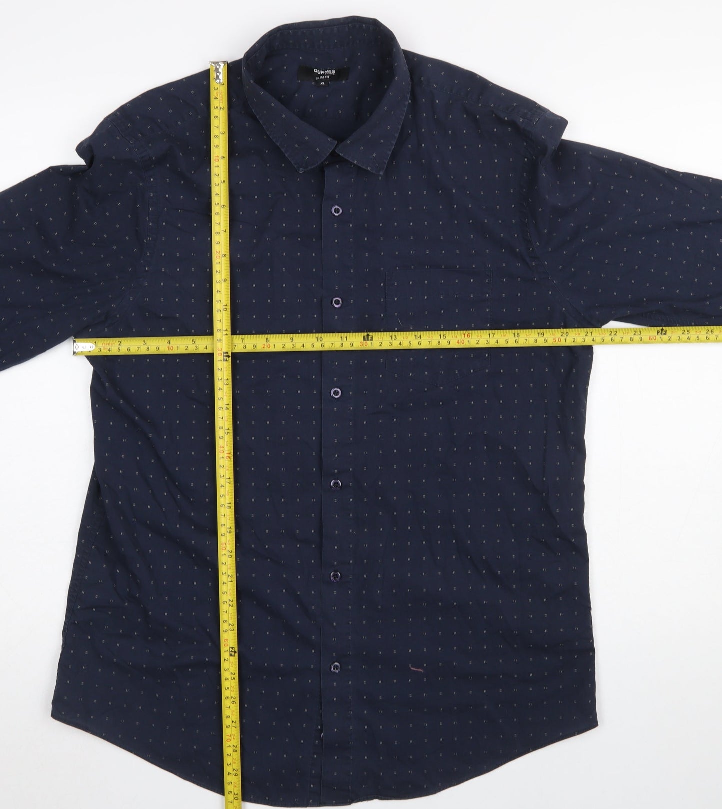 Dunnes Stores Men's Navy Slim Fit Long Sleeve Button-Up Shirt XL