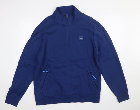 Diesel Men's Blue XL 1/4 Zip High Neck Cotton Sweatshirt