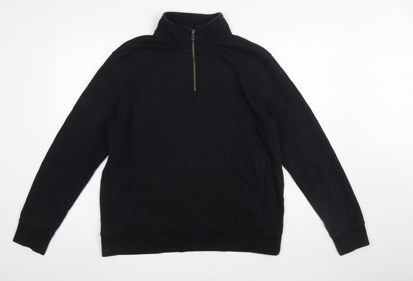 Marks and Spencer Men's Black 1/4 Zip Sweatshirt Size L