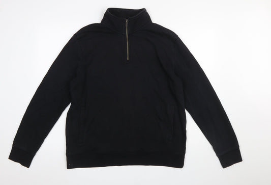 Marks and Spencer Men's Black 1/4 Zip Sweatshirt Size L