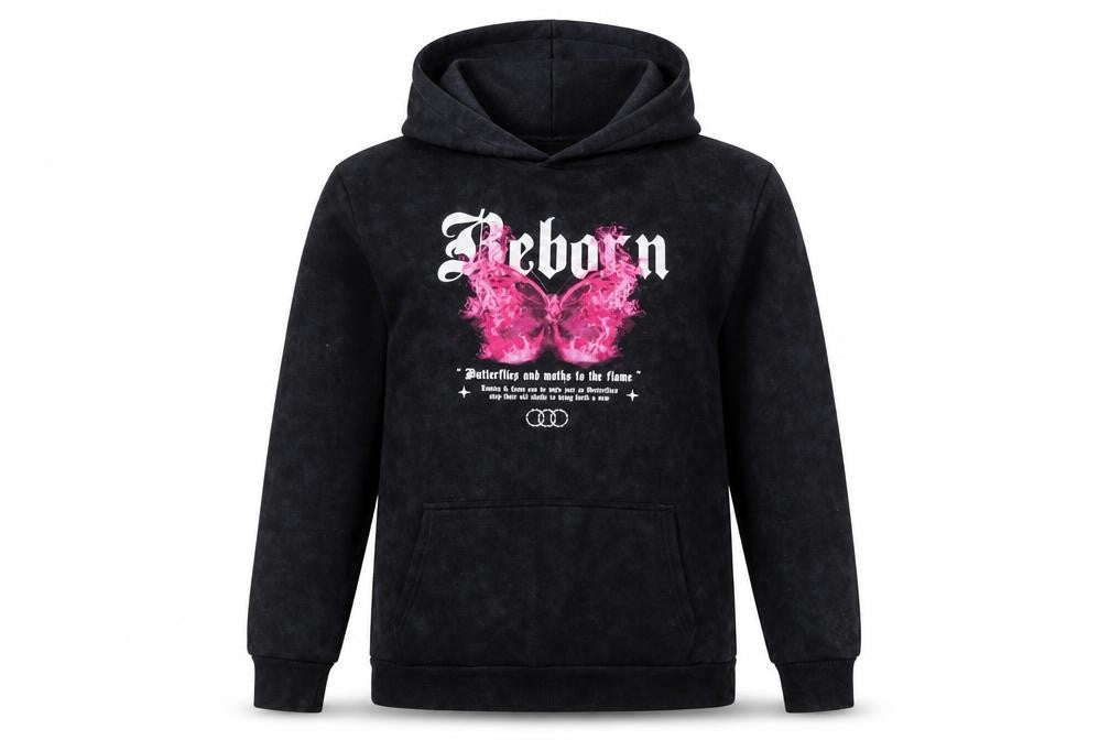 River Island Womens Black Pink Graphic Reborn Pullover Hoodie Size S