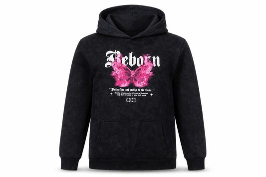 River Island Womens Black Pink Graphic Reborn Pullover Hoodie Size S