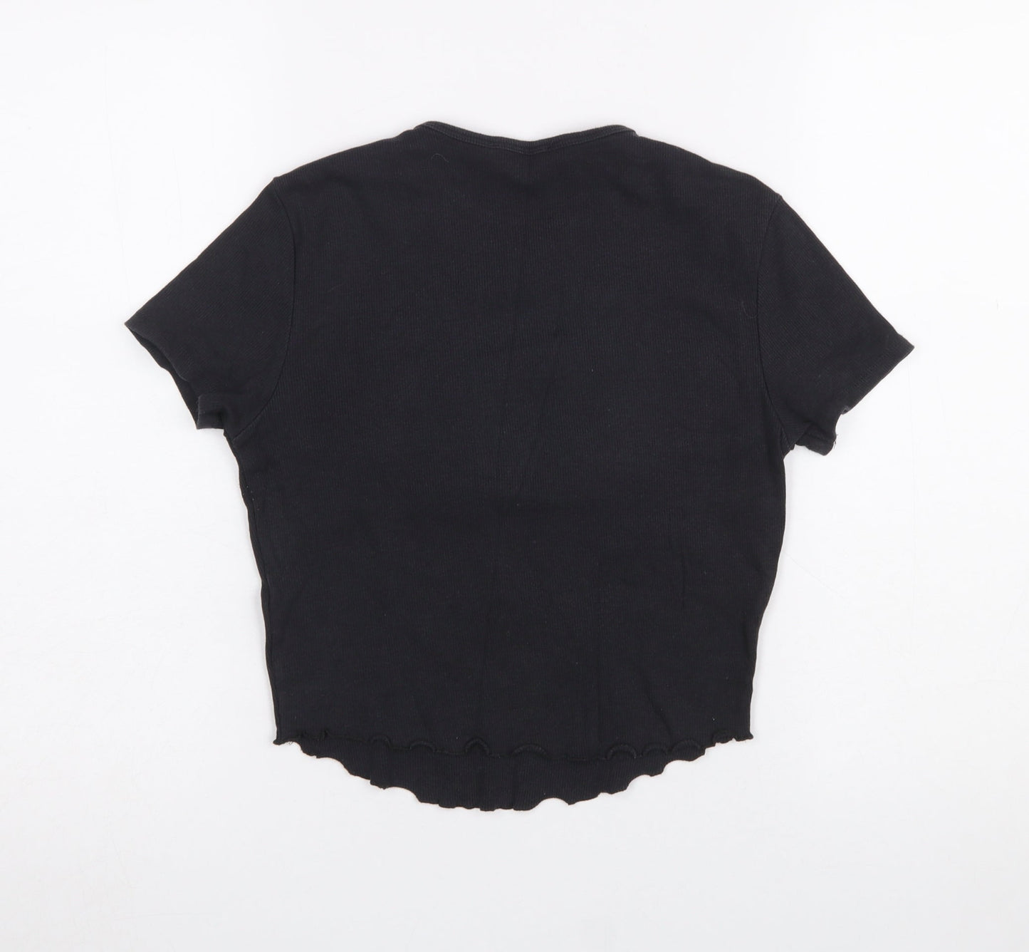 Bershka Women Black Cropped Music Graphic T-Shirt Size 14