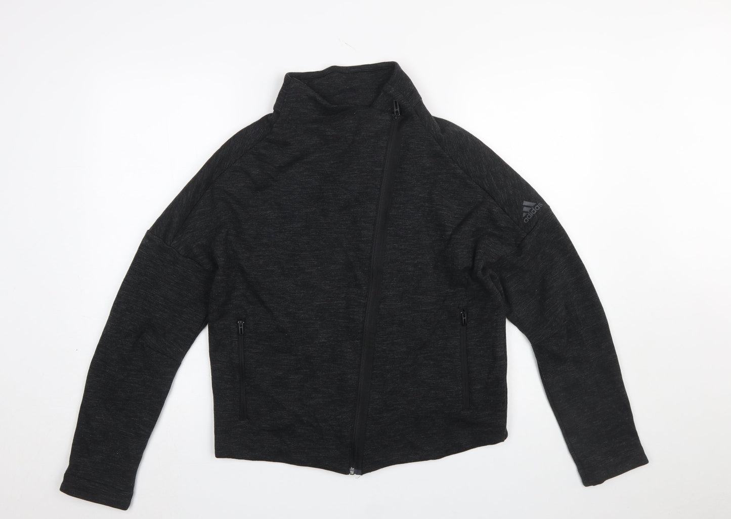 Adidas Women Black Zip Sweatshirt Size L Cotton Blend Sportswear