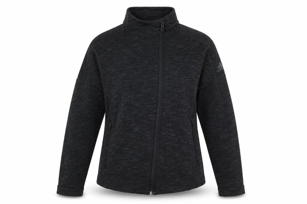 Adidas Women Black Zip Sweatshirt Size L Cotton Blend Sportswear