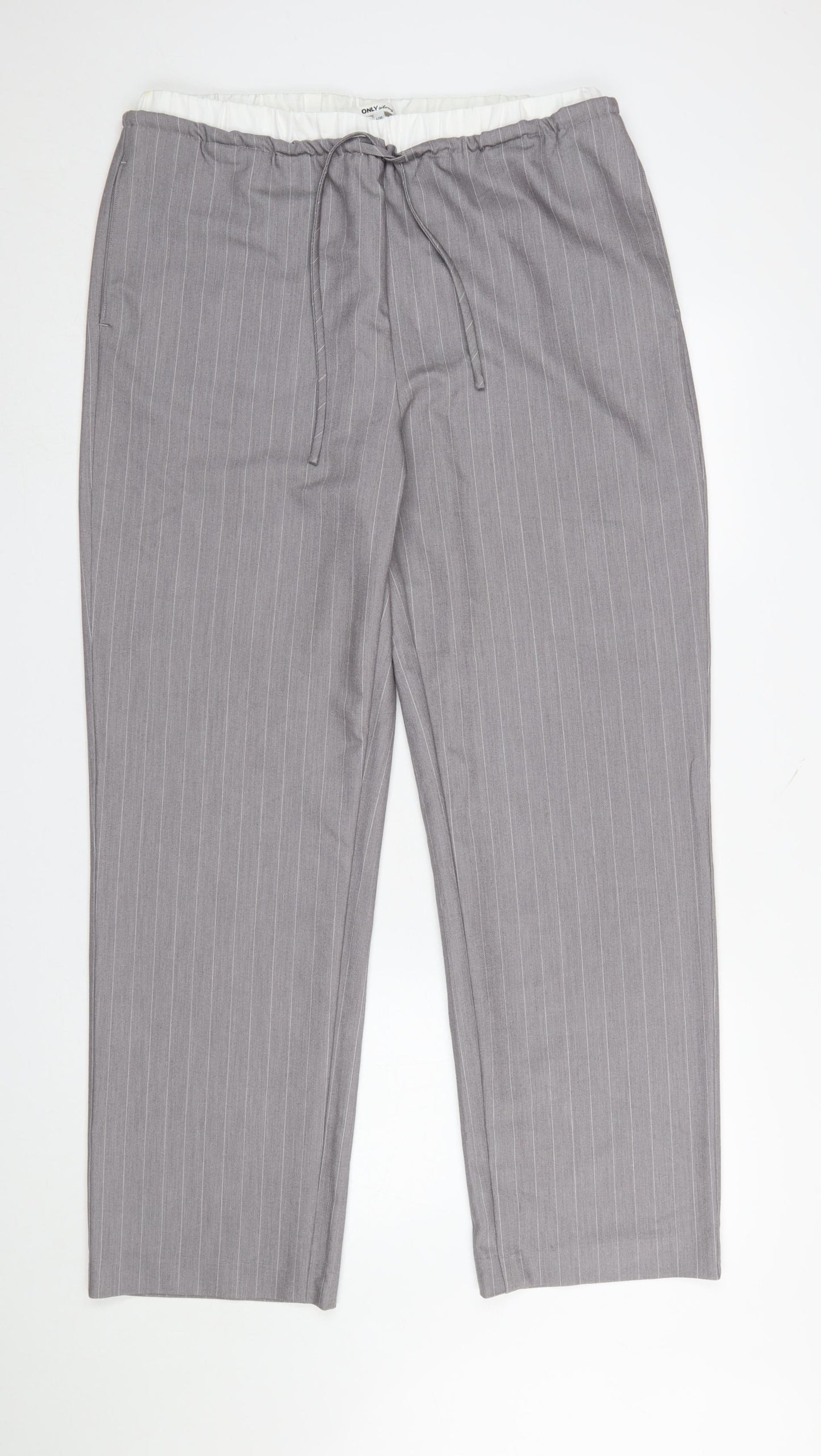 ONLY Women’s Grey Pinstripe Tailored Drawstring Trousers L 32