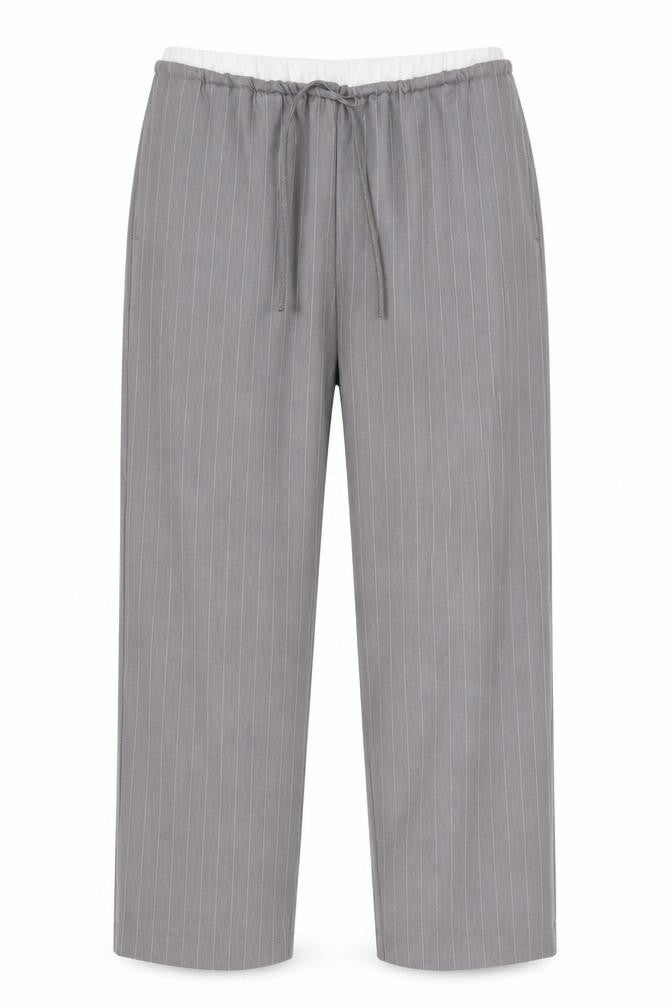 ONLY Women’s Grey Pinstripe Tailored Drawstring Trousers L 32