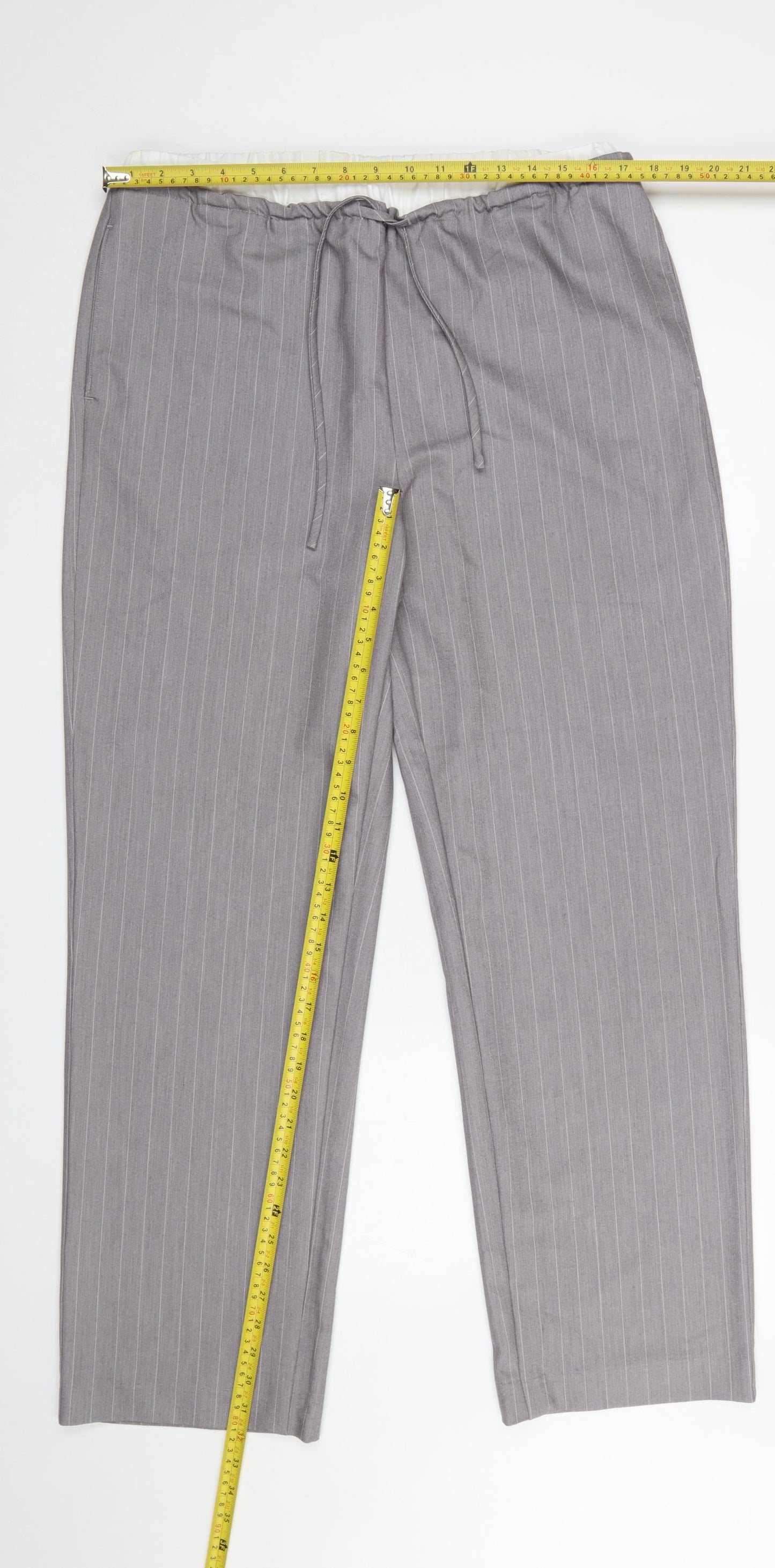 ONLY Women’s Grey Pinstripe Tailored Drawstring Trousers L 32