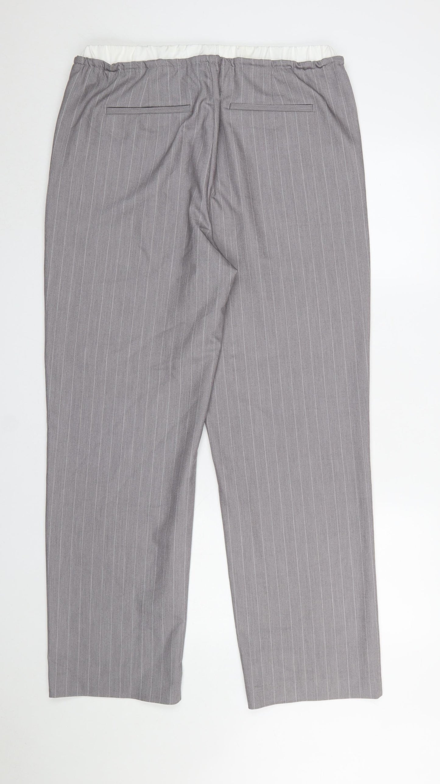 ONLY Women’s Grey Pinstripe Tailored Drawstring Trousers L 32