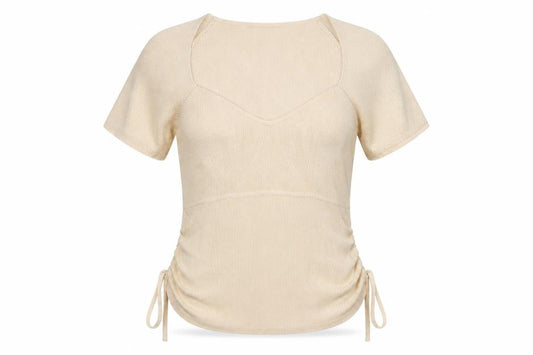 Urban Outfitters Women Beige V-Neck Short Sleeve Knit Jumper XL