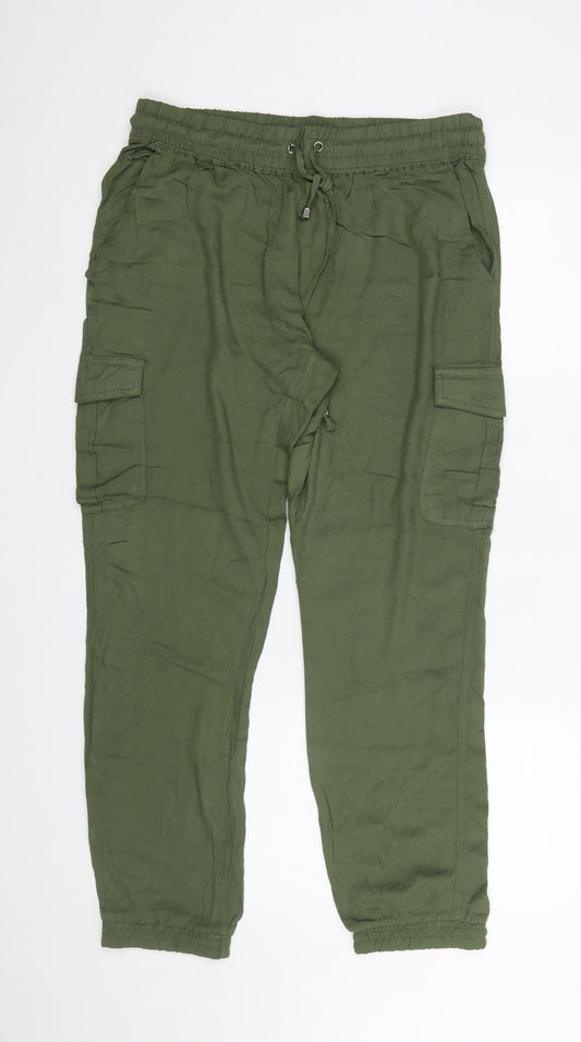 Hailys Women's Khaki Green Cargo Trousers XL Viscose Elastic Waist